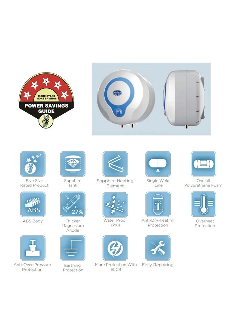 Milano Electric Water Heater Vertical Shape Energy Saver Instant Water Heater -15Ltr