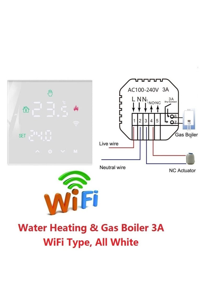 Smart Thermostat, Programmable Temperature Controller, Support WiFi connection and touch screen, for Electric Heating/Gas Boiler, Save Energy and Costs (White)