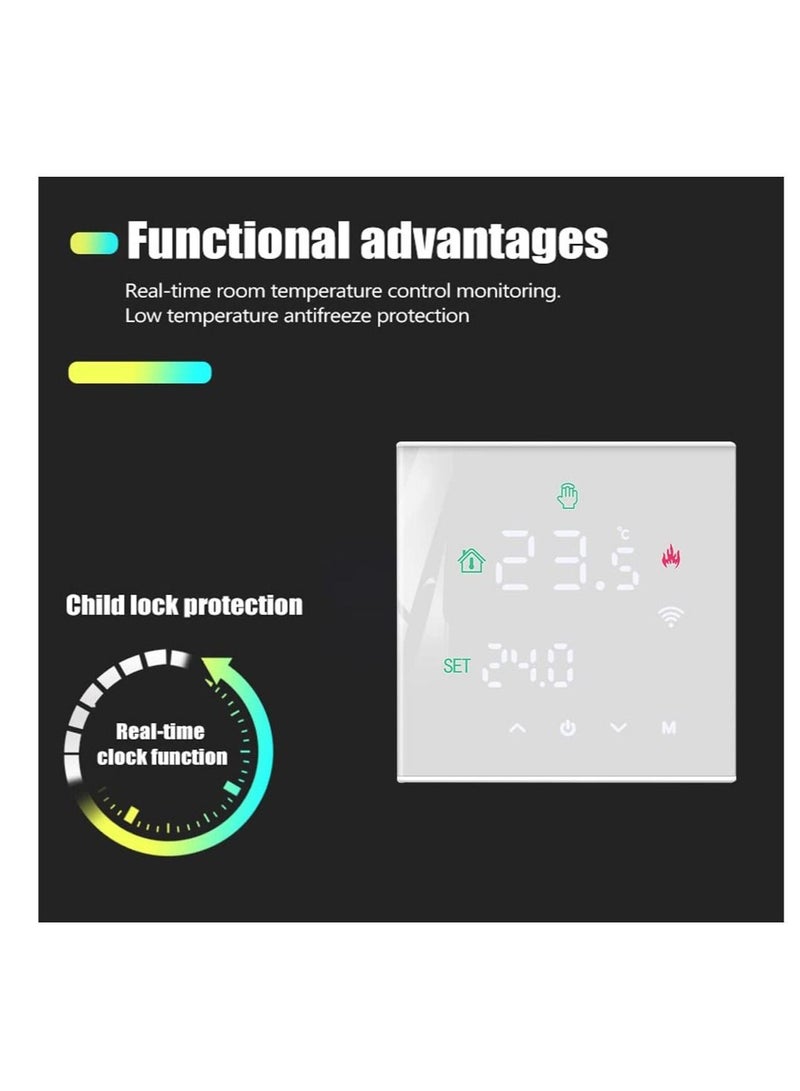 Smart Thermostat, Programmable Temperature Controller, Support WiFi connection and touch screen, for Electric Heating/Gas Boiler, Save Energy and Costs (White)