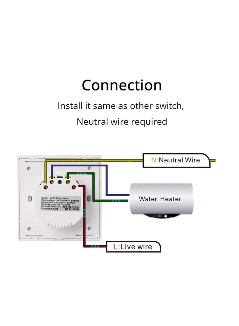 Smart Water Heater Switch Wi-Fi Boiler - Touch & Wireless Timer Remote Control