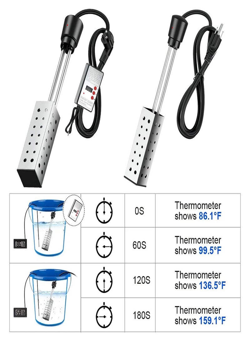 Immersion Water Heater, for Bathtub/Hot Tub/Inflatable Pool, Submersible Bucket Heater with Temperature Controller and 304 Stainless Steel Guard, Rapid-Heat 5 Gallons Water in Minutes 2500W