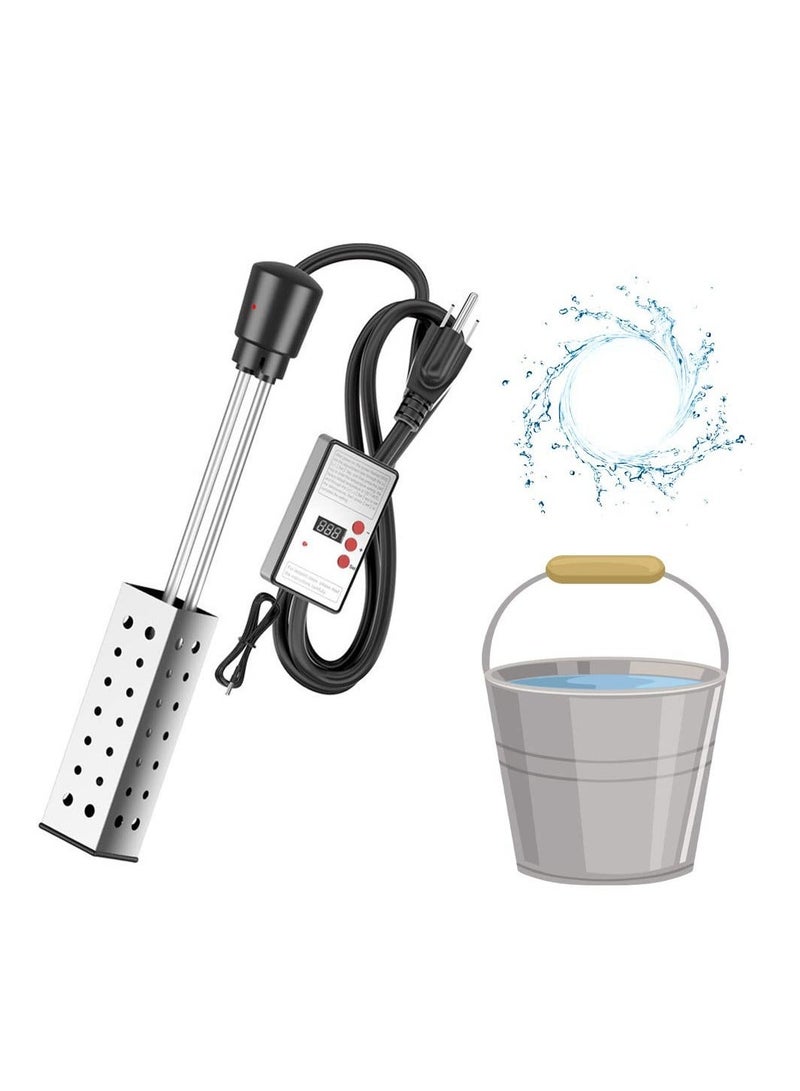 Immersion Water Heater, for Bathtub/Hot Tub/Inflatable Pool, Submersible Bucket Heater with Temperature Controller and 304 Stainless Steel Guard, Rapid-Heat 5 Gallons Water in Minutes 2500W