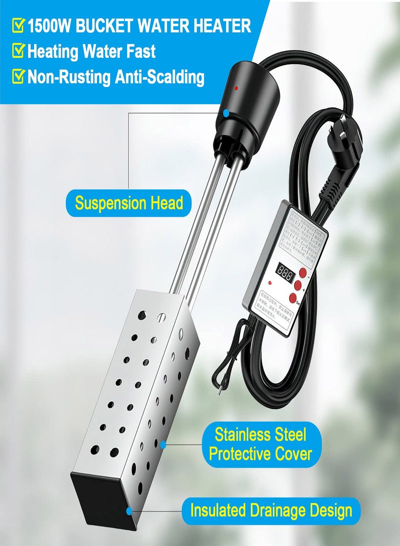 Submersible Water Heater for Bathtubs, Hot Tubs, and Pools, 2500W Immersion Heater with Temperature Control and 304 Stainless Steel Protection, Heats 5 Gallons in Minutes