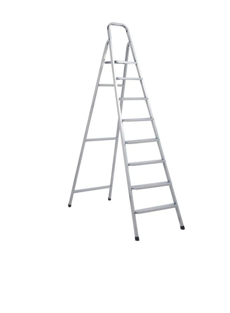 Robustline Heavy Duty Steel Ladder, Ultra Stable Folding Ladder. (8 Step, Silver)