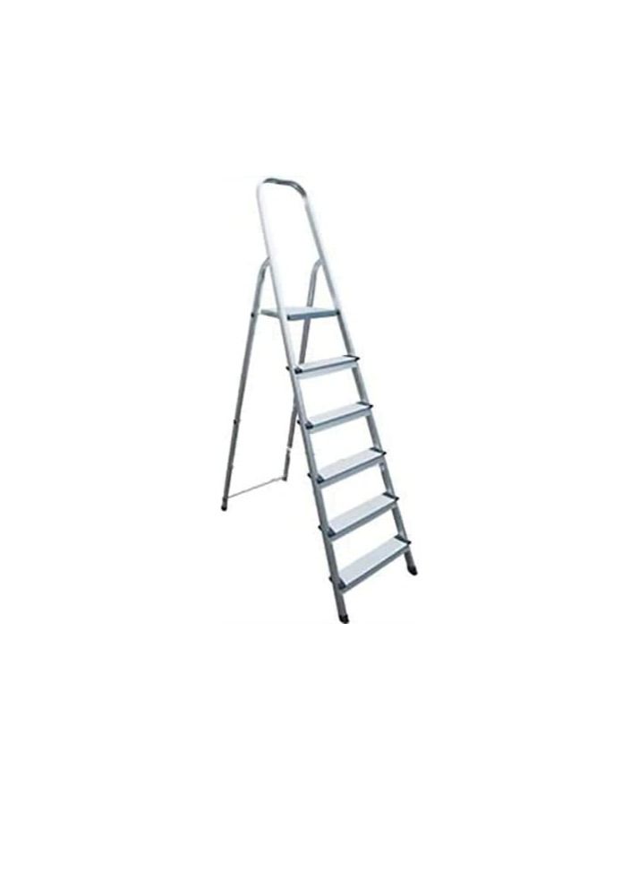 Robustline Heavy Duty Steel Ladder, Ultra Stable Folding Ladder. (6 Step, Silver)