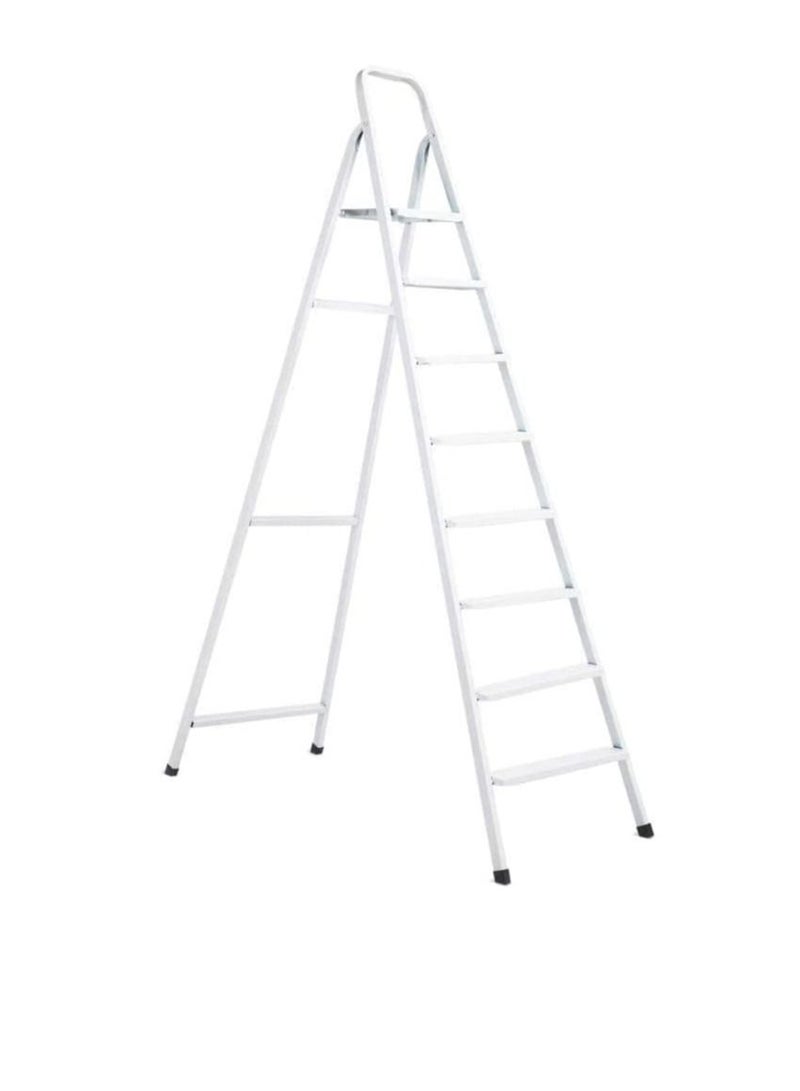 Robustline Heavy Duty Steel Ladder, Ultra Stable Folding Ladder. (9 Step, White)