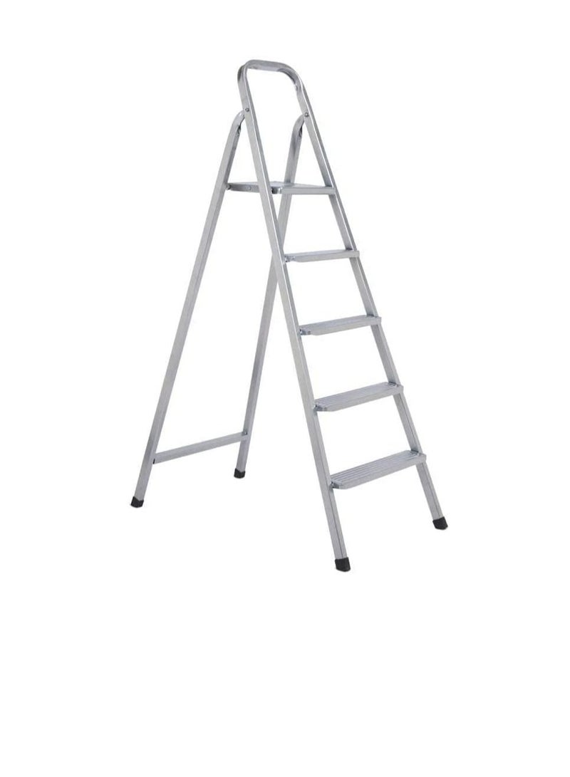 Robustline Heavy Duty Steel Ladder, Ultra Stable Folding Ladder. (5 Step, Silver)