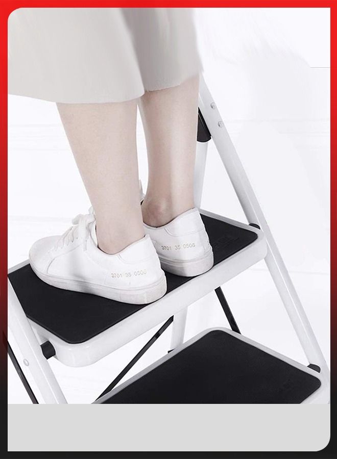 4 Steps Portable Household Telescopic Folding Multi-Function Step Steel Ladder Stool Chair with Wide Anti Slip Pedal and Comfort Hand grip for Adults Home Kitchen Garden Office Warehouse