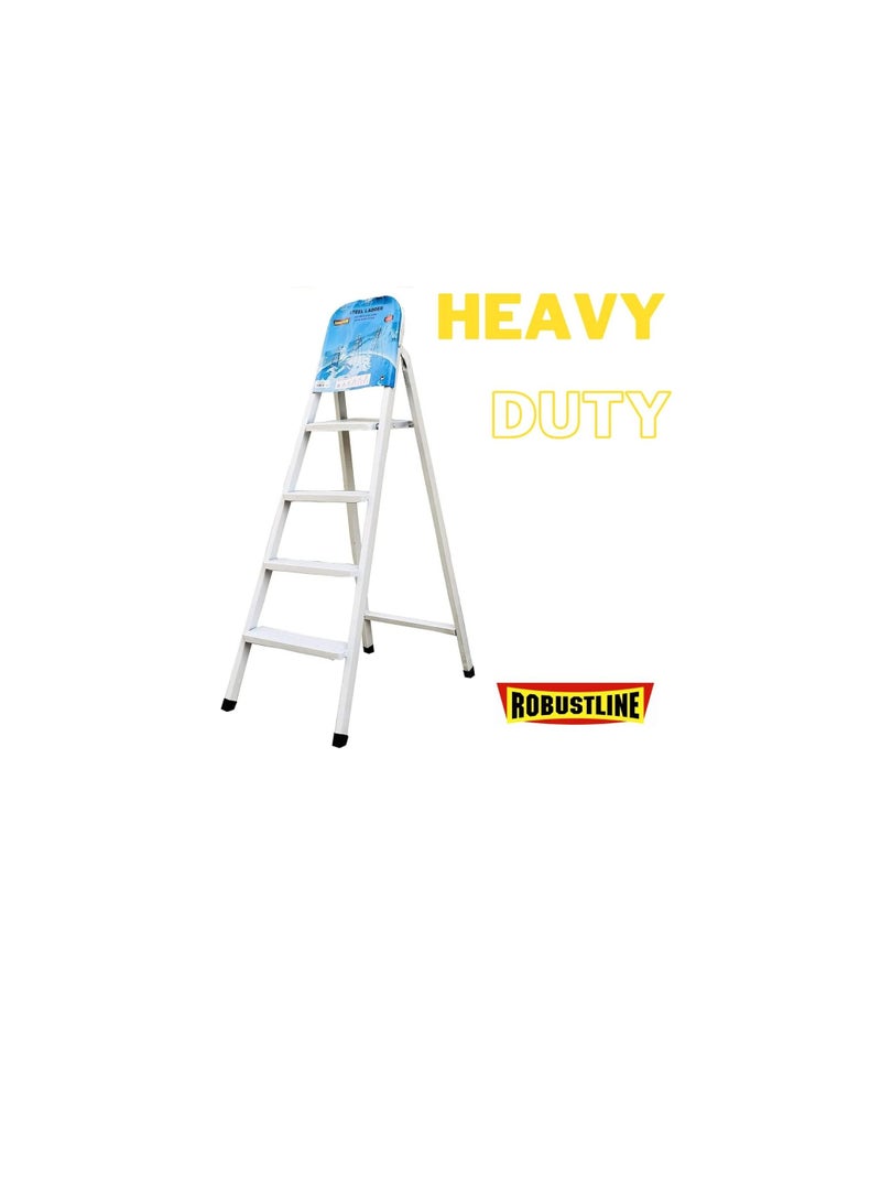 Robustline Heavy Duty Steel Ladder, Ultra Stable Folding Ladder. (4 Step, White)