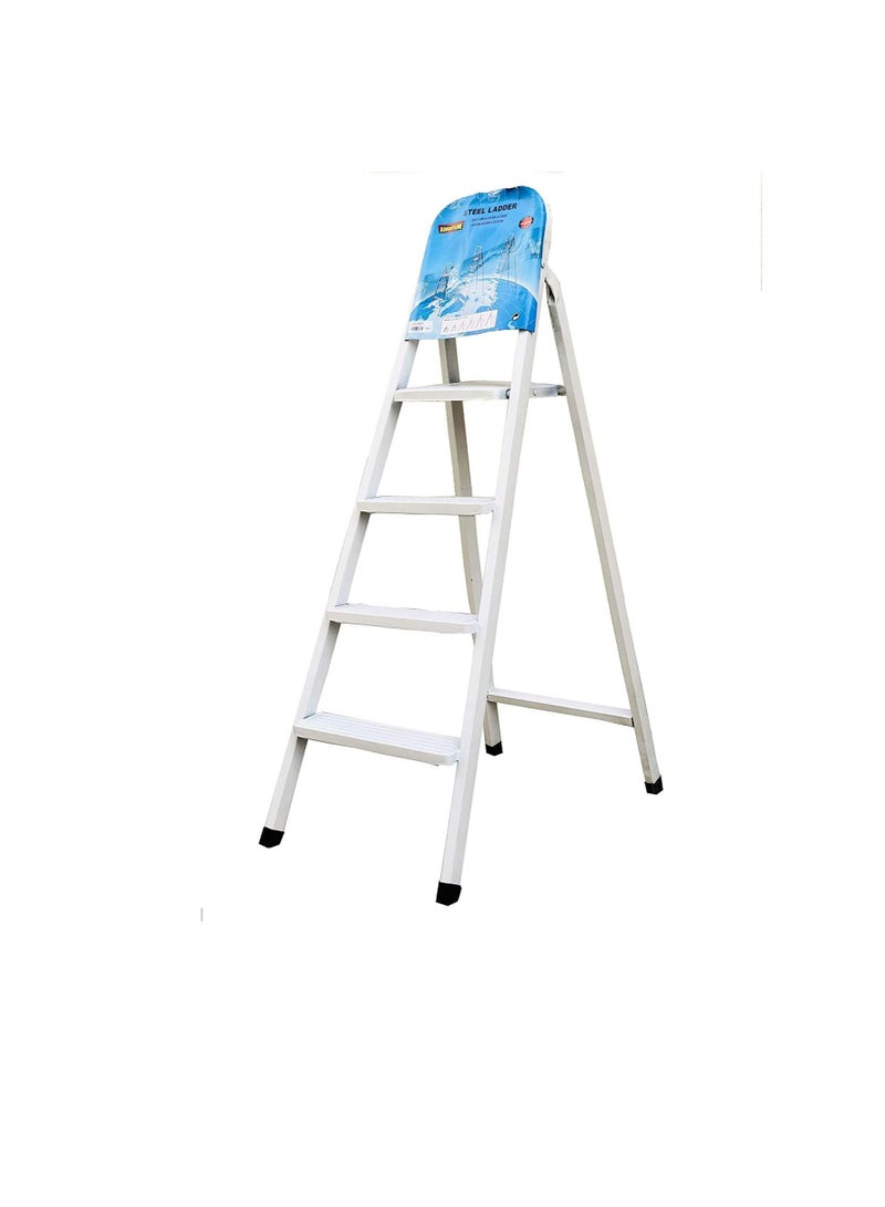 Robustline Heavy Duty Steel Ladder, Ultra Stable Folding Ladder. (4 Step, White)