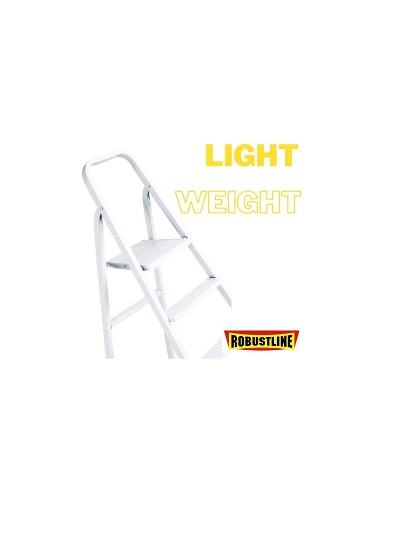 Robustline Heavy Duty Steel Ladder, Ultra Stable Folding Ladder. (4 Step, White)