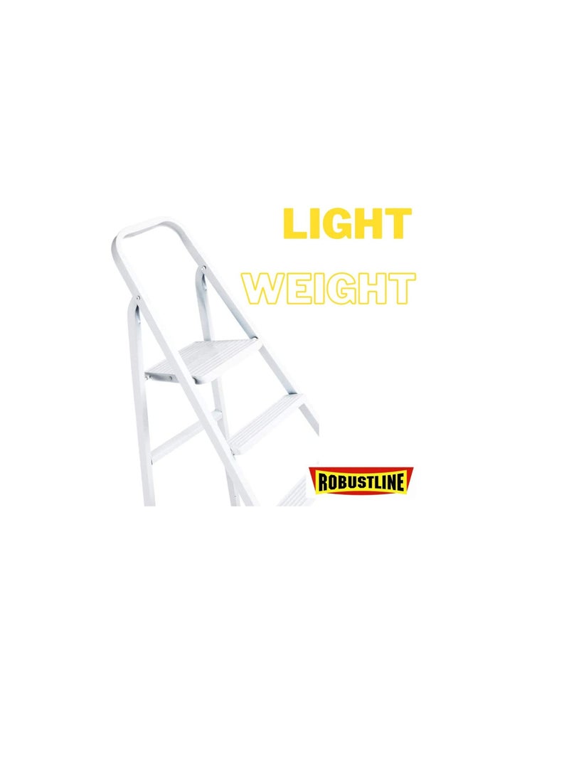 Robustline Heavy Duty Steel Ladder, Ultra Stable Folding Ladder. (5 Step, White)