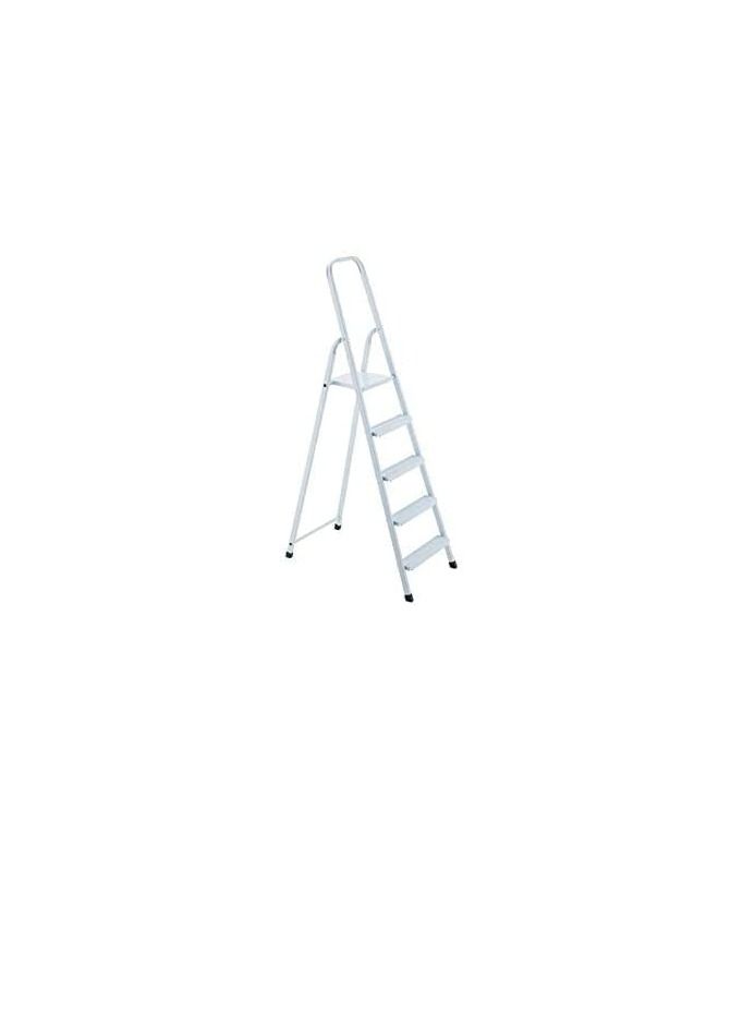 Robustline Heavy Duty Steel Ladder, Ultra Stable Folding Ladder. (5 Step, White)