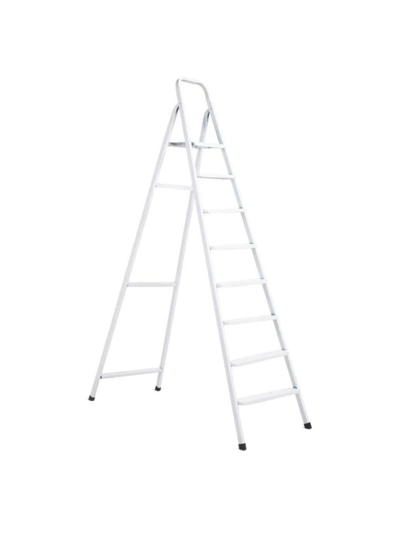 Robustline Heavy Duty Steel Ladder, Ultra Stable Folding Ladder. (8 Step, White)