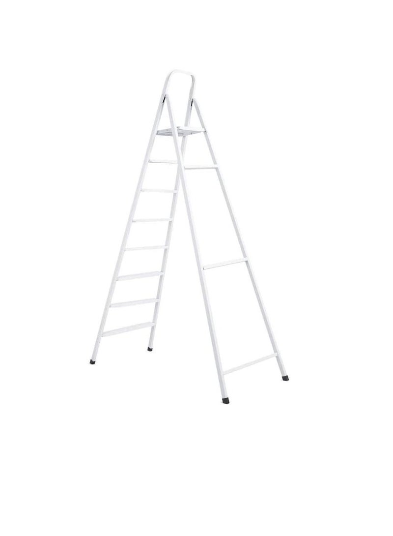 Robustline Heavy Duty Steel Ladder, Ultra Stable Folding Ladder. (8 Step, White)