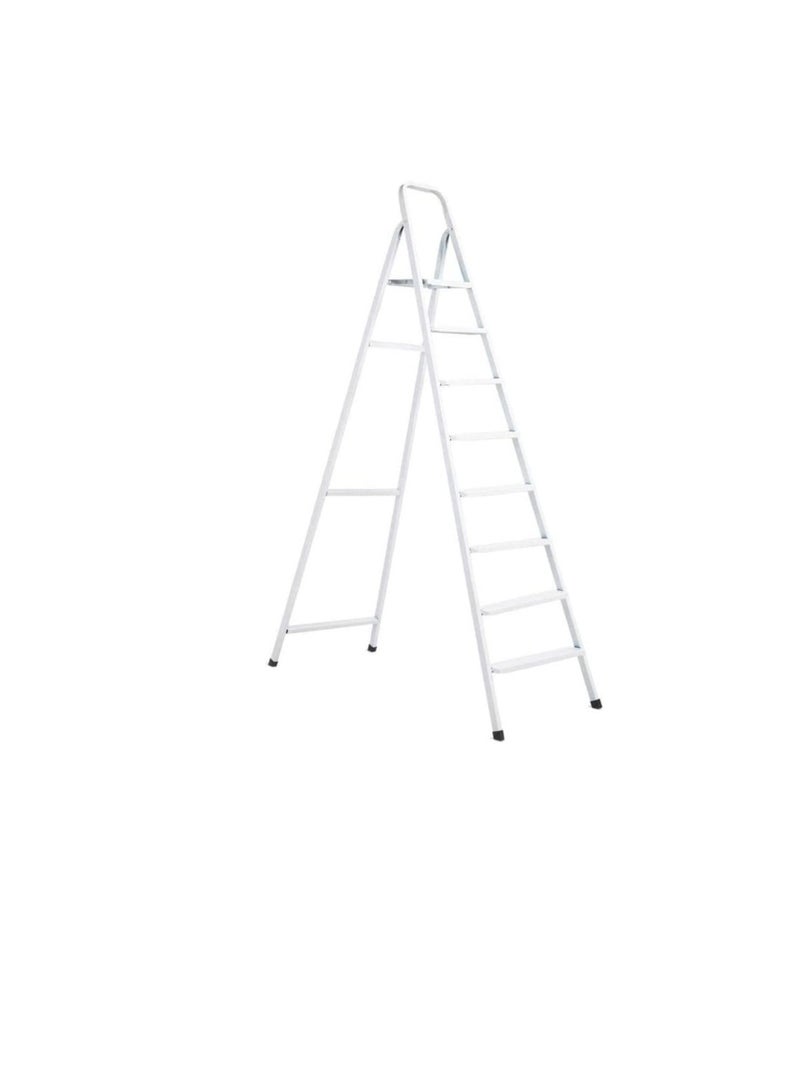 Robustline Heavy Duty Steel Ladder, Ultra Stable Folding Ladder. (8 Step, White)