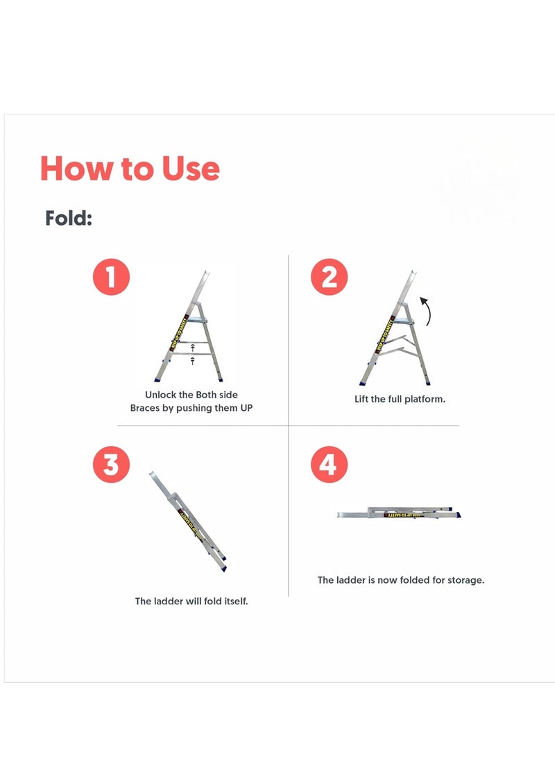 3 Steps Household Aluminium Ladder with Platform Step at Top