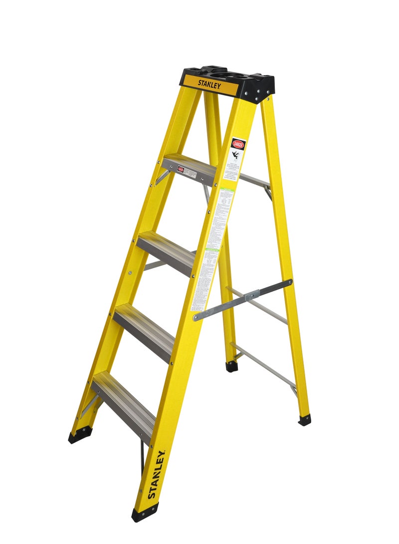 STANLEY Step Ladder | 4 Steps Fiber Ladder | Anti Slip Steps | Non-Slip Rubber Edge Guards | 150 KG Loading Capacity | EN131 Approved