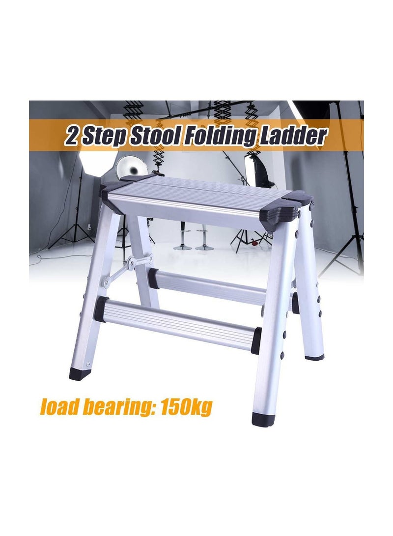 150KG Maximum Load 2 Step Stool Folding Ladder Anti Slip Safety Aluminum Platform