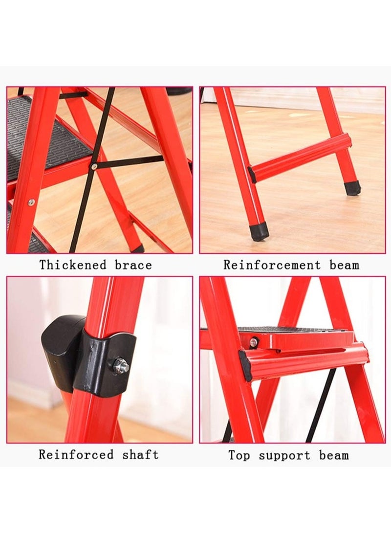 Red Four-Step Ladder Thickened Indoor Herringbone Ladder Ascending Ladder Household Step Ladder-Folding Design