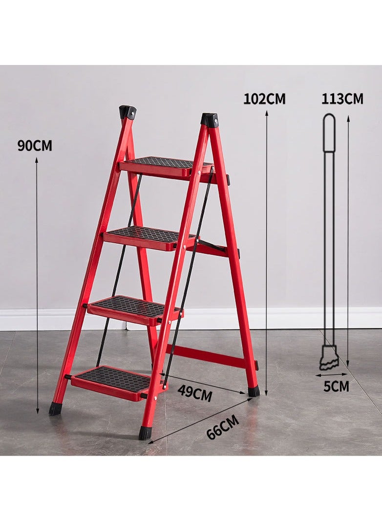 Red Four-Step Ladder Thickened Indoor Herringbone Ladder Ascending Ladder Household Step Ladder-Folding Design