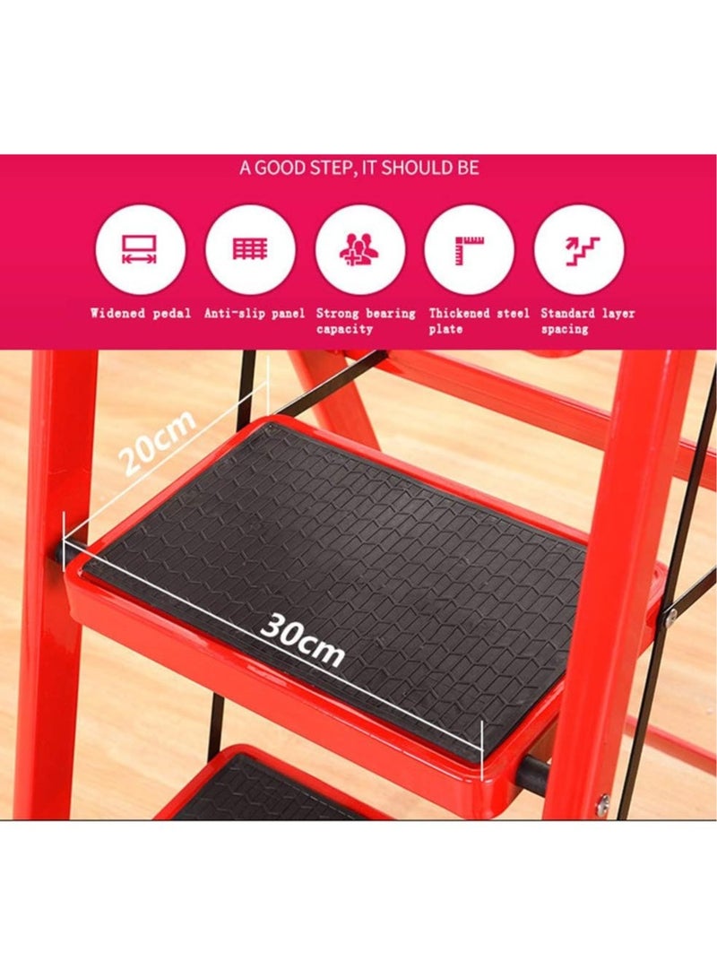 Red Four-Step Ladder Thickened Indoor Herringbone Ladder Ascending Ladder Household Step Ladder-Folding Design