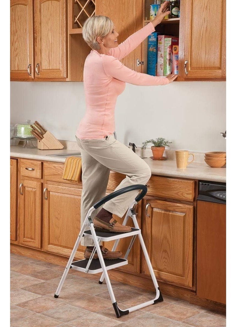 2 Step Ladder Folding Step Stool Steel Stepladders with Handgrip Anti-slip Sturdy and Wide Pedal Steel Ladder