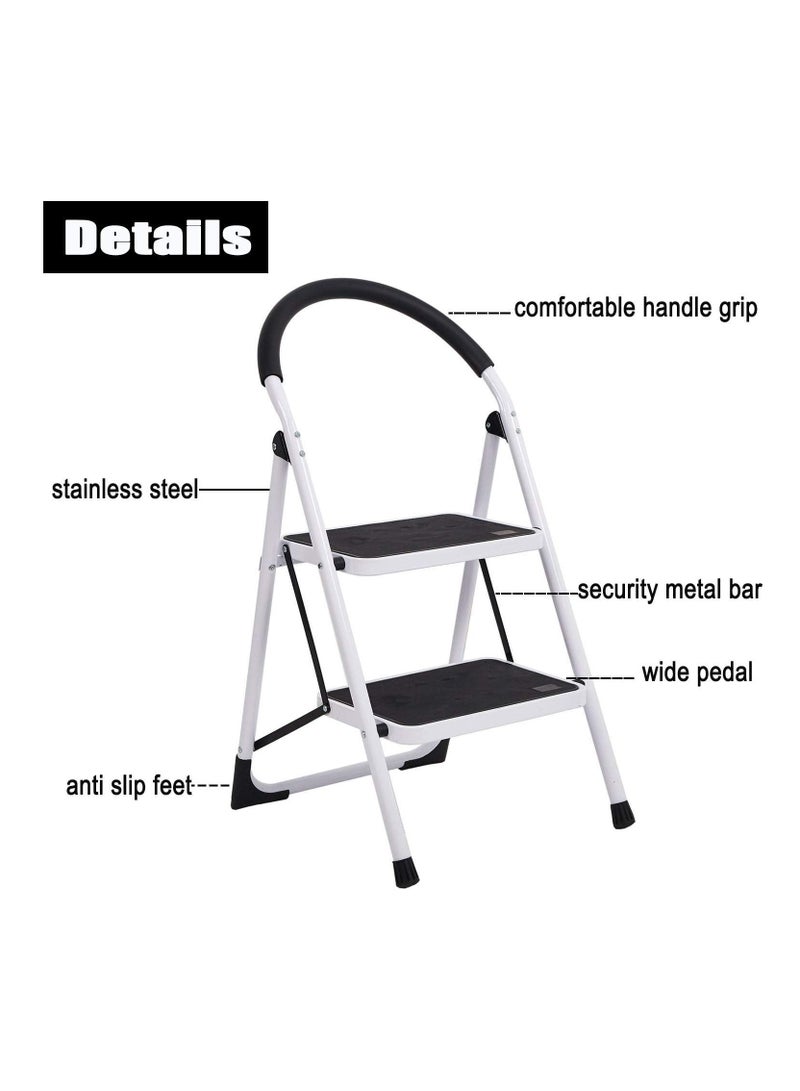 2 Step Ladder Folding Step Stool Steel Stepladders with Handgrip Anti-slip Sturdy and Wide Pedal Steel Ladder