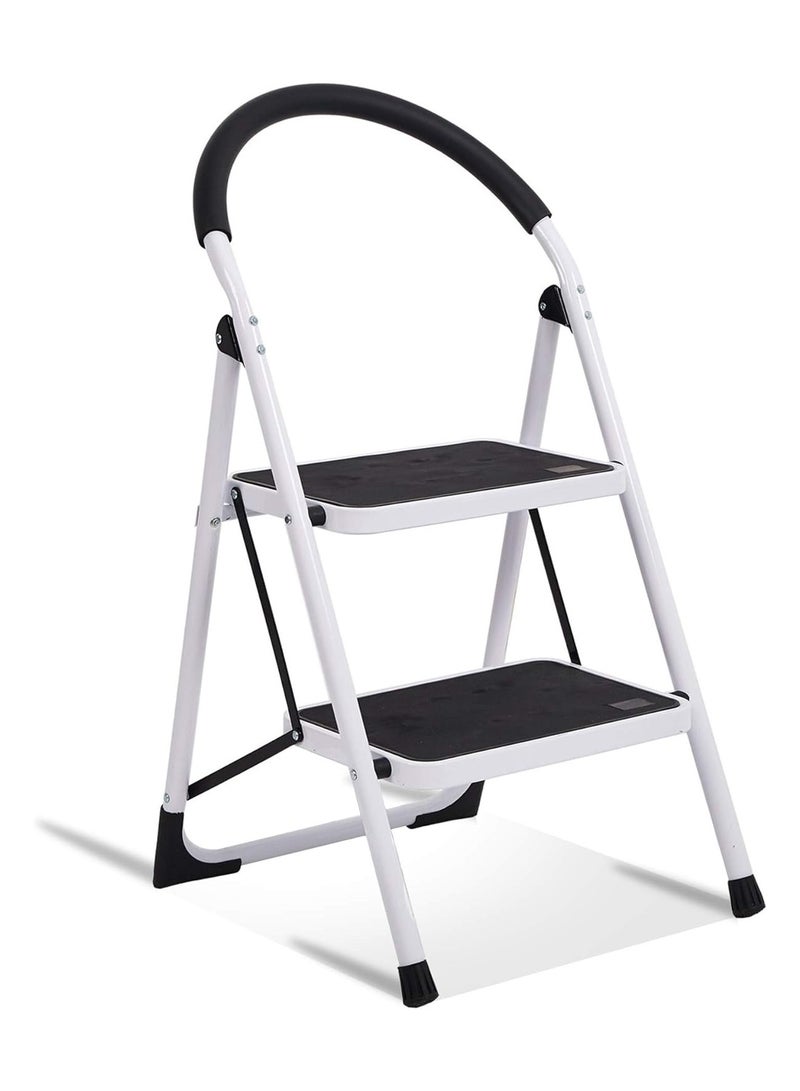 2 Step Ladder Folding Step Stool Steel Stepladders with Handgrip Anti-slip Sturdy and Wide Pedal Steel Ladder