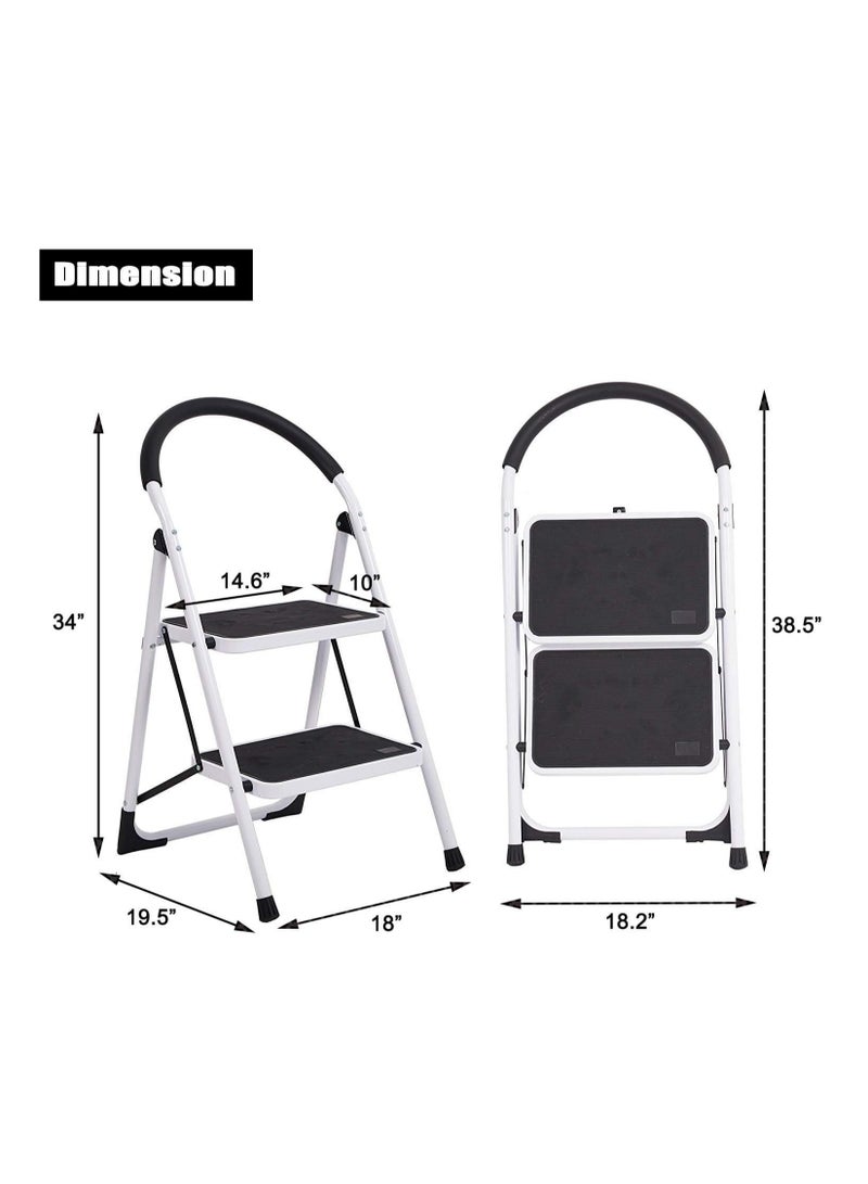 2 Step Ladder Folding Step Stool Steel Stepladders with Handgrip Anti-slip Sturdy and Wide Pedal Steel Ladder