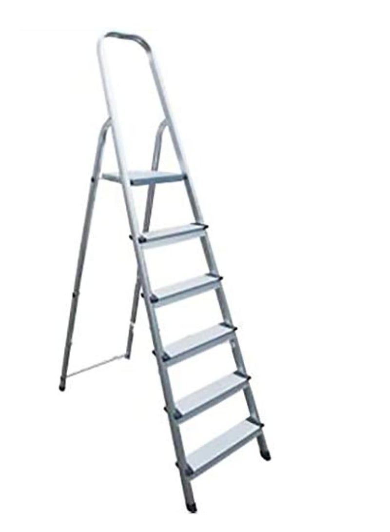 Robustline Steel Ladder 6 Steps Foldable Step Ladder with Handgrip and Non-Slip Treads, 150 kgs Weight Capacity- White