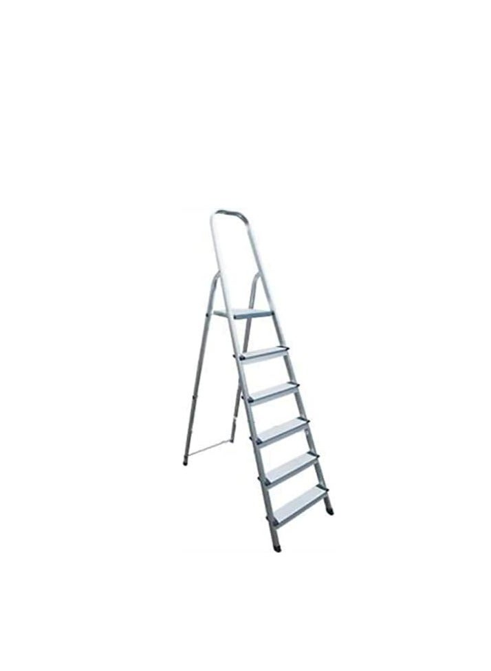 Robustline Steel Ladder 6 Steps Foldable Step Ladder with Handgrip and Non-Slip Treads, 150 kgs Weight Capacity- Silver