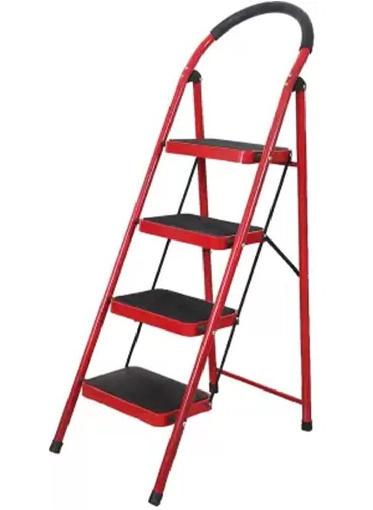 Robustline Home Purpose Ladder - 4 Steps Foldable Step Ladder with Rubber Handgrip and Non-Slip Treads, 150 kgs Weight Capacity- Red