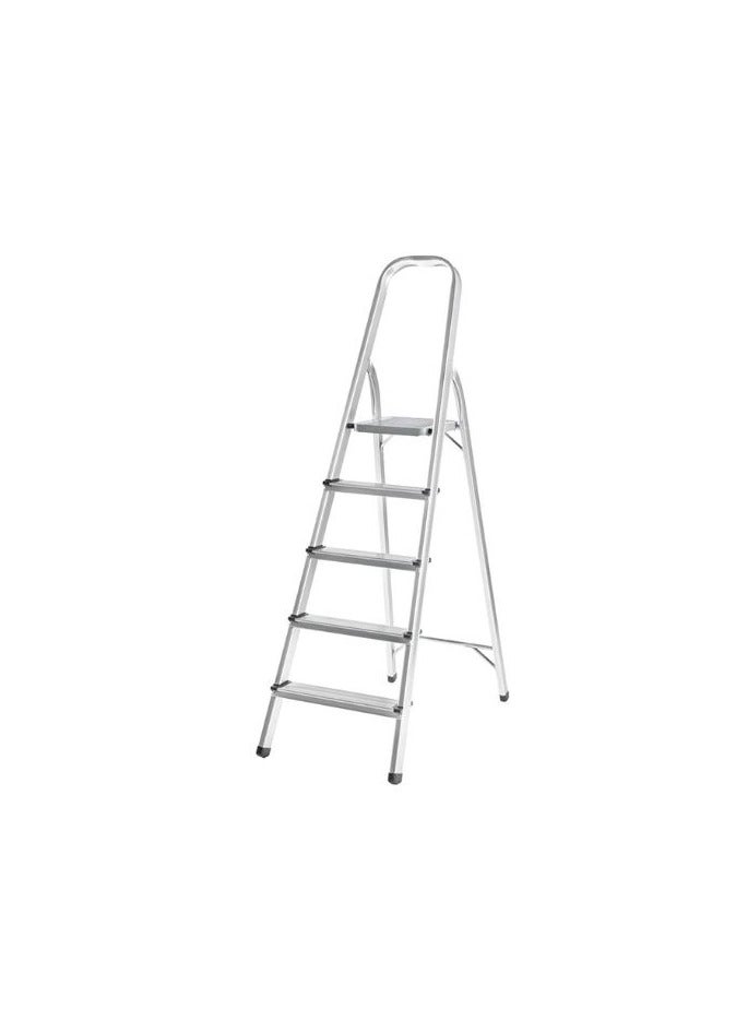 Robustline Steel Ladder 5 Steps Foldable Step Ladder with Handgrip and Non-Slip Treads, 150 kgs Weight Capacity- White