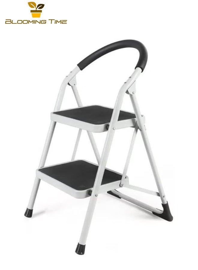 2 Steps Foldable Ladder White/Black 49x51x77.5cm