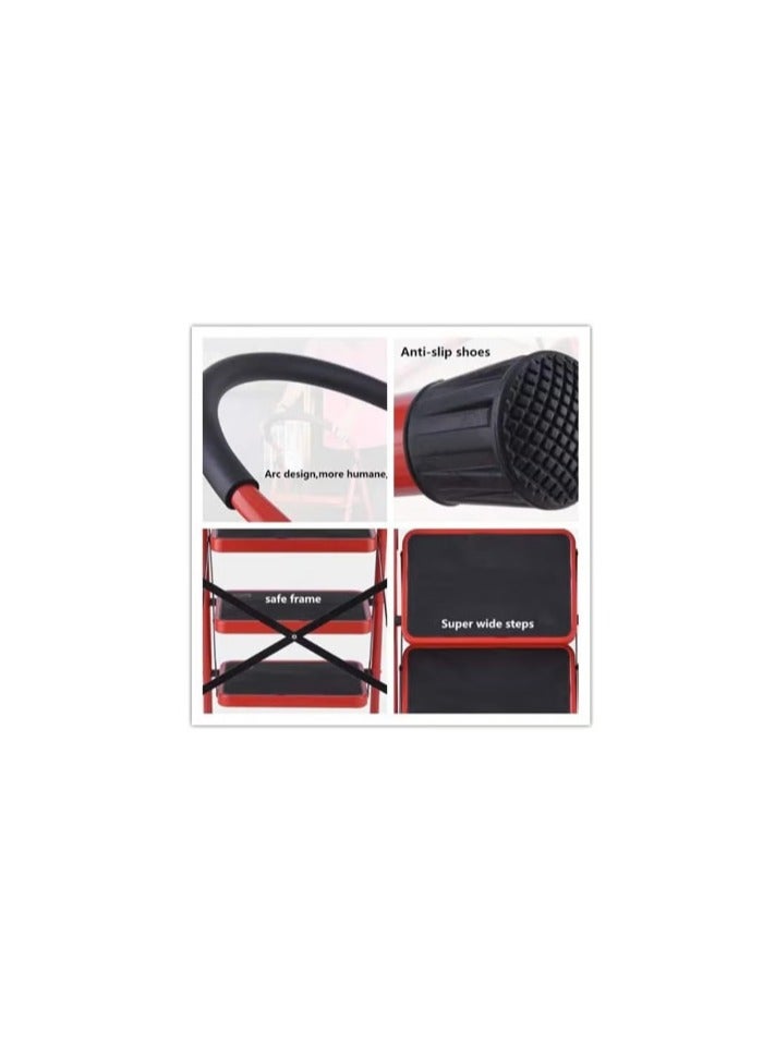 3-Step Red Ladder - Lightweight & Durable Aluminum Step Stool with Non-Slip Steps, Perfect for Home, Office, and Garden Use - Easy to Store and Transport
