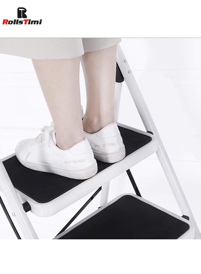 Foldable 2 Step Stainless Steel Ladder With Rubber Hand Grip White/Black