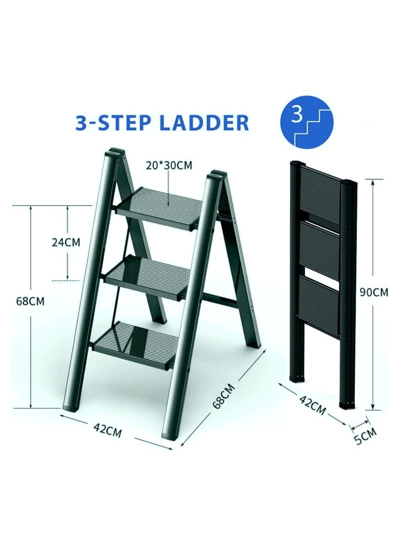 3 Step Ladder Folding Step Stool with Wide Anti-Slip Pedal 150kg Portable Ladders for Home and Office Use Kitchen (3 Step Ladder)