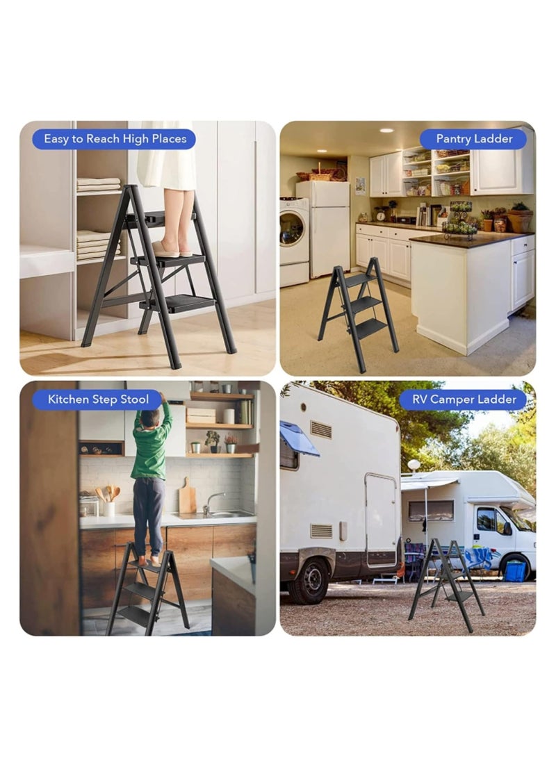 3 Step Ladder Folding Step Stool with Wide Anti-Slip Pedal 150kg Portable Ladders for Home and Office Use Kitchen (3 Step Ladder)