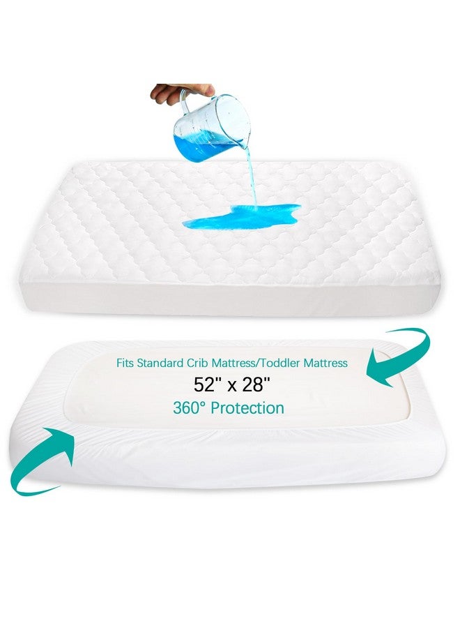 Crib Mattress Protector Waterproof & Noiseless Crib Mattress Pad Cover Skin Friendly & Breathable & Machine Wash 100% Absorbent Crib Toddler Mattress Protector (Quilted Improved Thickness)