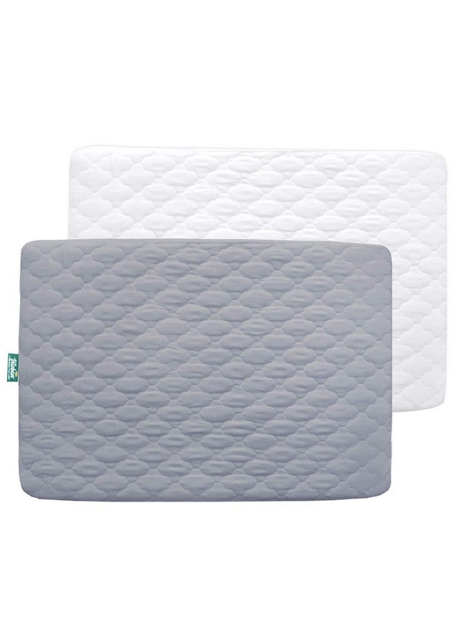 Sheet For Pack And Play Quilted Waterproof Protector 2 Pack Premium Mattress Pad Cover 39 X 27 Compatible With Graco Pack N Play Or Other Baby Playard Mattress Portable Mini Crib Gray & White