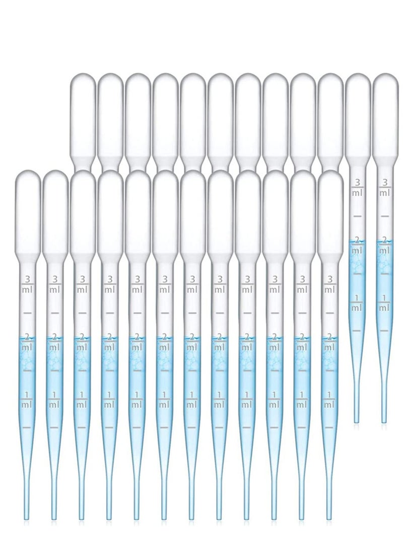 100PCS 3ML Pipettes, Disposable Pasteur Pipette, Eye Dropper, Plastic Liquid Droppers for Essential Oils, Graduated, Dispensing, Measuring, Watering, Interval 0.5ml, Clear