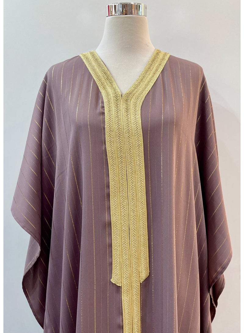 Linen Jellabiya with mix Cotton and Crepe Purple Dove Color