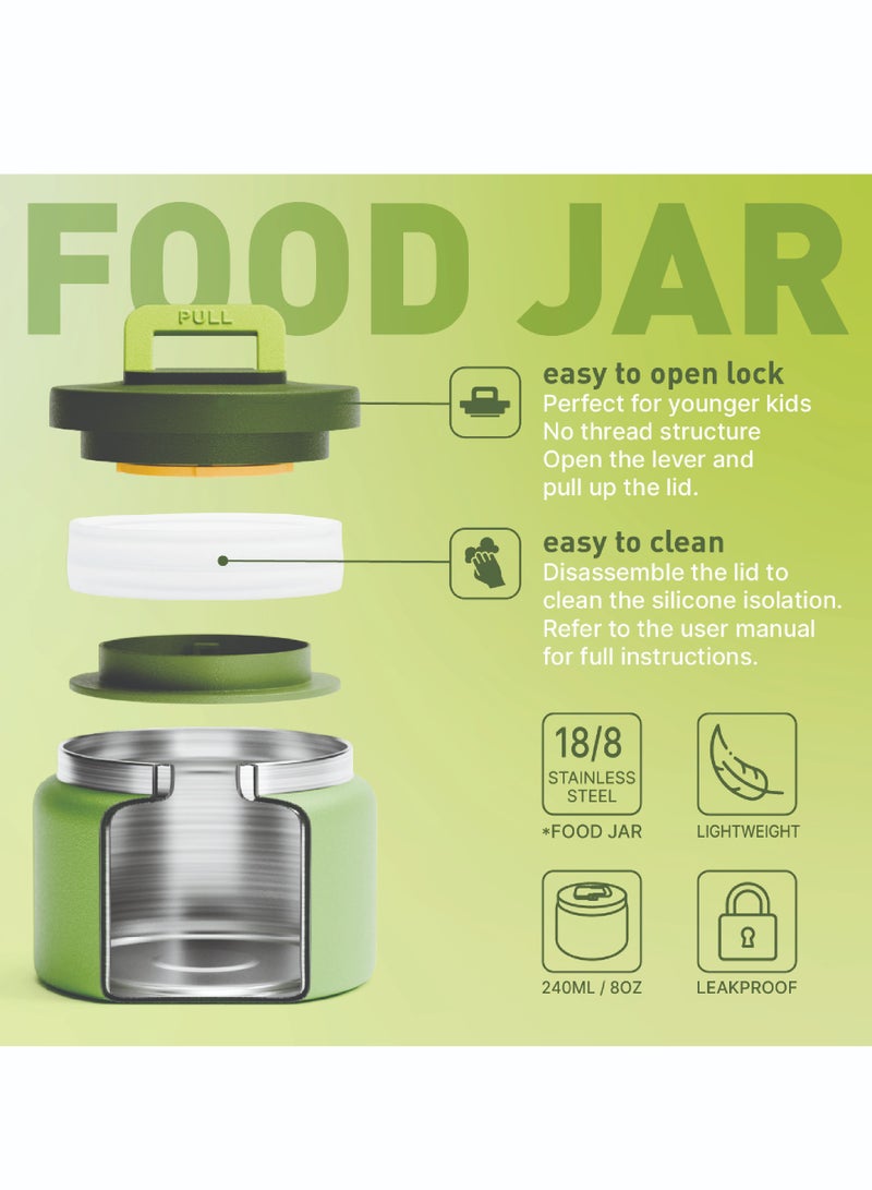 Lunch Box for Kids with Food Jar Inside, Multi Compartment Bento Lunch Box with 240ml Food Thermos and Ice Pack, Tiffin Box for Kids with Insulated Steel Jar, Lightweight BPA free (Dino Dreams)