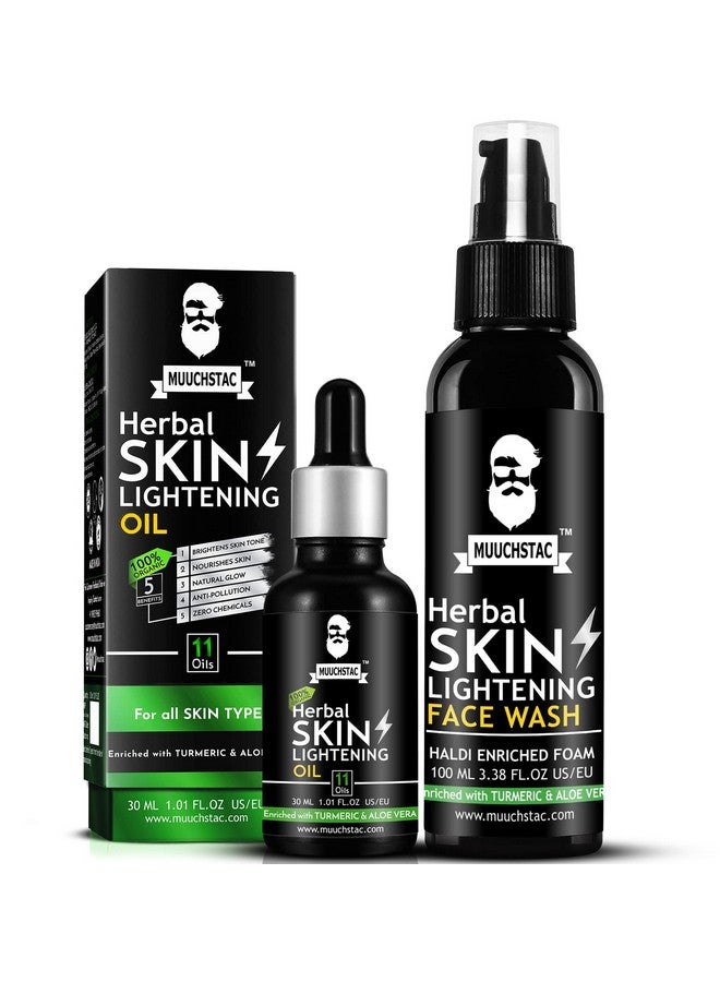 Men’S Herbal Skin Lightening Oil & Haldi Enriched Face Wash Combo Pack For Everyday Use Skin Lightening And Nourishment