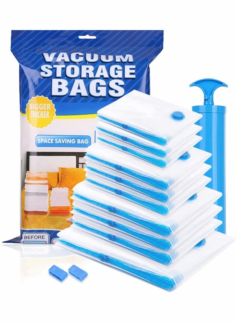 11 Pack Vacuum Storage Bags (1 Jumbo, 3 Large, 3 Medium, 3 Small , 1 hand pump ) Reusable Compression Bags for Travel And Closet Organization