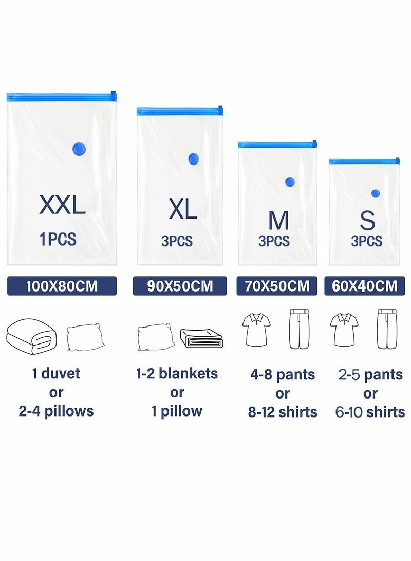 11 Pack Vacuum Storage Bags (1 Jumbo, 3 Large, 3 Medium, 3 Small , 1 hand pump ) Reusable Compression Bags for Travel And Closet Organization