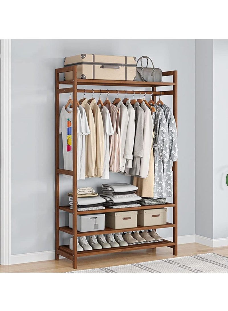 Clothes Rail Garment Rack Wood Clothes Rack, Portable Closet with Compartments, Coat Stand Hanging Rail with Storage Shelves Portable Garment Freestanding Hanger for Bedroom