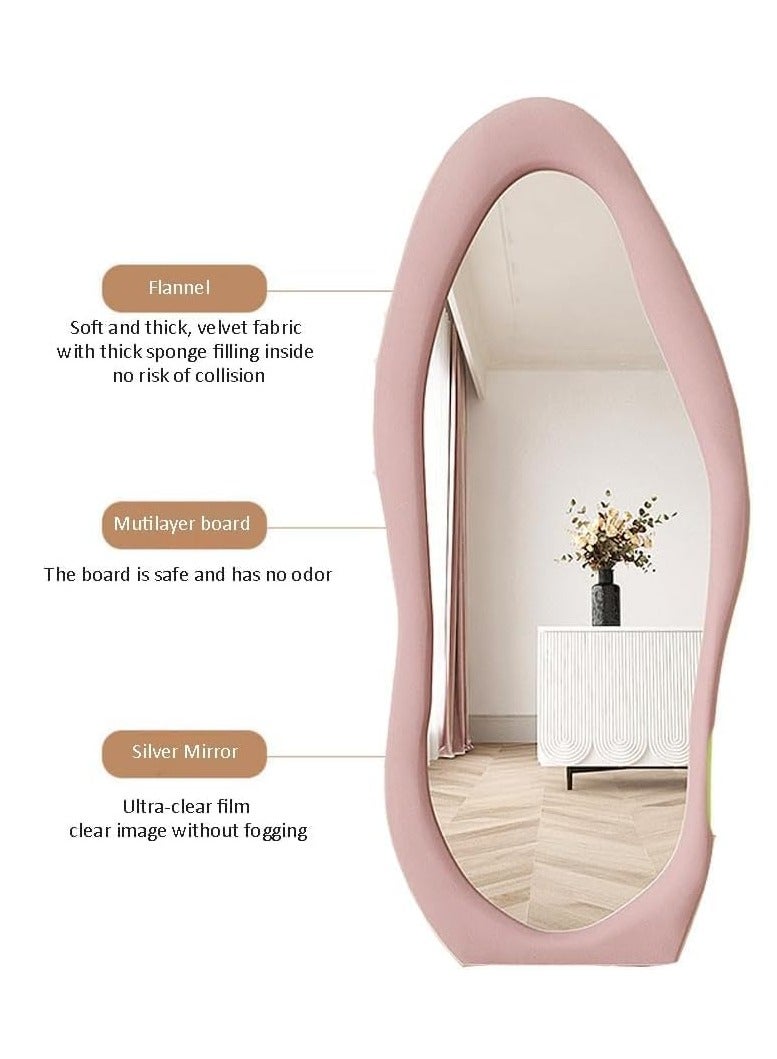Full Length Mirror, Irregular Wavy Mirror Full Length, Wave Floor Mirror, Full Length Wall Mirror, Wall Mirror Standing Hanging or Leaning Against Wall for Bedroom (Pink)