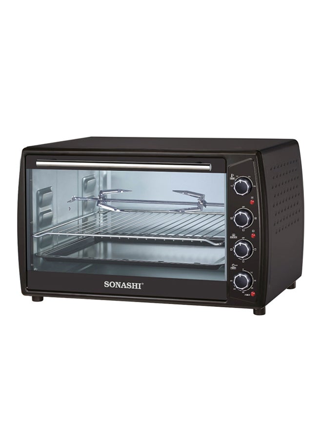 63L Electric Oven with Convection and Rotisserie Function | Perfect for Grilling, Toasting, and Roasting | 4 Knobs and Temperature 100 - 250 Degrees | 60 Minute Timer with Bell | Accessories: Bake Tray, Wire Rack, Tray Handle, Tong 2200 W STO-732 Black